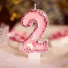 5PCSキャンドルピンクバタフライブルーシェルグリッターナンバーバースデーキャンドルケーキトッパー誕生日結婚式の誕生日デジタルケーキデザート装飾
