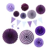 Dekorativa blommor Bröllopsdekorationer Papper Fan Flower Banner Party Kit Window Fans Purple Rekvisita