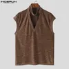 As camisetas masculinas incerun no topo 2024 moda coreana de moda em vaca em videira vil de decote em V Camiseta Casual Clubwear