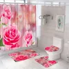 Cortinas de chuveiro 4pcs roxo rosa cortina conjunta fantasia flor moderna decoração de banheiro banheiro não deslizamento tapete de tapete de tapete tapete de capa