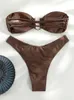 Kvinnors badkläder sexiga kvinnors bikini brasilianska baddräkt Push Up Bra Bikini Set Two-Piece Baddräkt Hög midja stranddräkt Solid baddräkt J240510