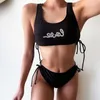 Swimwear Women Black Bikini DrawString Sexy Tankini Rhingestone High Taist Femme deux pièces