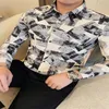 男性用の韓国トレンドプリントシャツ高品質のスリムな長袖シャツカジュアルビジネスソーシャルフォーマルドレスシャツ男性服4xl