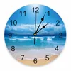 Corloges murales Blue Ocean Beach Waves Natural Decorative Round Wall Clock Design Custom Design Non Ticking Chadows Silent Chadows Grand Mur