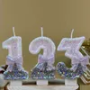 5st ljus Purple Flameless Birthday Candles For Cake Glitter Number Miniature Candles Baby Shower Girl Cake Topper