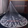 Bröllopshårsmycken V146 Luxury Wedding Veil Long Cathedral Bridal Veils 1 Tier Lace Appliques Edge Mantilla Wide Wedding Accessories for Bride