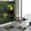 Shower Curtains Green Plant Bird Bathroom Decor Jungle Parrot Waterfall Sandy Beach Parrots Animal Curtain Non-Slip Rug Bath Mat
