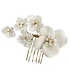 Hair Clips Handmade Flower Comb Jewelry Girls Gold Color Alloy Pearl Hairpin Bridal Tiaras Wedding Accessory