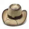 Cappello da cowboy occidentale di paglia vuota per uomini donne arricciatura brima brim -spiaggia cappelli da sole panama cowgirl cappelli da pesca all'aperto