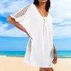 Swim Cover-up Stylish Lace-up Beach Cover Up For Women V-neck Half Sleeve Sun Protection Bikini Long Beachwear