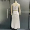 Work Dresses Women Sexy Spaghetti Strap V-neck Short Vest Pleated Stitching Loose Skirt Suit 2024 Summer Elegance Single-Breasted Slim