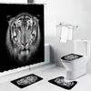 Duş perdeleri kaplan siyah arka plan perdesi Afrika hayvan fil aslan leopar zürafa pazen anti kayma halı tuvalet kapağı mat halı