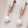 Boucles d'oreilles en peluche Kinel Luxury 585 Rose Gold Color Pearl Anglais pour femmes Accessoires de zircon naturel UNIQUE MARIAGE BRIDAL BIELLY