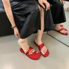 Sandali rosso piatto a infradito verde donna da donna in stile cinese piatti da esterno pannelli estivi spiaggia 2024 sandalias casuals