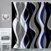 Cortinas de chuveiro cortina listrada de onda azul e preta com 12 ganchos decoração de banheiro à prova de oídio à prova d'água