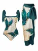 Dames badkleding 2 stks vrouwen afdrukken Monokini met rok sling bandeau uit één stuk lente zwempak strand bedek op badpak