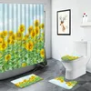Courteaux de douche jaune tournesol paysage rural fleurs rideaux de feuilles vertes plante de salle de bain tapis de bain sans glissement de bain de bain