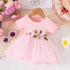 Robes de fille robe pour enfants 3-24 mois de mode d'été à manches courtes mignonnes coton floral tulle princesse robes formelles ootd pour bébé girll2405