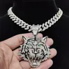 Hip Hop 3D Tiger hanger ketting met 13 mm Crystal Cubaanse ketting Hiphop Iced Out Bling Ketters Men Women Women Fashion Charm Jewelry 240511