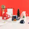 Tasses 470ml Chatchaucat en céramique tasse de café Carton Santa Snowman Gingerbread Homme imprimé Bil de lait de lait d'eau avec cuillère cadeaux de Noël