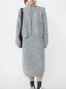 Sukienki robocze Dwukomorowe Zestaw Kobiety Autumer Winter Knit Sukienka na guziki z długim rękawem Vintage HARAJUKU grube stroje swobodne luźne garnitury damskie