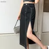 Spódnice Modna elegancka swobodna dżinsowa spódnica ubrania damskie ubrania wysoka talia biuro a-line letni koreański czarny biały dżins długi