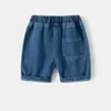 Shorts Boys Summer Jeans Solid Color Fashion Trendy Cutting Pants Childrens Jeans Shorts Elastic Waist Casual Childrens ShortsL2405L2405