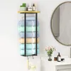 Storage Boxes Towel Rack Wall Mounted Metal Holder With Bamboo Shelf Bathroom Towels Space Saving Portable Rust Proof Water