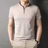 Men's T Shirts Men 50% Cotton Shirt Tops Short Sleeve Stand Collar For Summer Dobby Fabric Business Office Casual Male Fashion Clothing