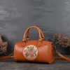 Bolsa de luxo feita à mão Bola pintada à mão Bolsa de couro europeu Flores artesanais de escultura em bolsas de ombro genuínas