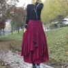 Jupes automne-lin lavé coton femmes style folk indie long élastique-aile A-line danse big-hem rétro plissée