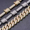 Hip Hop Fine Jewelry Solid Sier Micro Pave VVS Moissanite 14K Golden Plated 2 Rows 12Mm Cuban Link Chains For Men