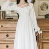 Casual Dresses Women Autumn And Winter Women's Bow Square Collar Long Sleeve Dress White Vestido De Mujer