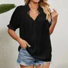 Women's Polos Clothing Fashionable Cotton Solid Color V Neck Slimming Tie Chiffon T Shirts Top Summer Breathable Women Blouses Dressy