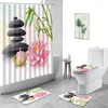 Tende doccia tende zen in bambù torre in pietra nera torre floreale decorazione del bagno set non slip moquet cover di copertura da bagno con gancio con gancio
