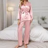 Women's Sleepwear Trousers Suit Nightwears For Ladies Autumn Winter Fashion Imitation Silk Solid Color Home Clothes Satin Pajama Sets Women