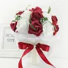 Flores decorativas rosa Borgonha Borgonha PE Rosa Bridesmaid Wedding Foam Bridal Bouquet Ribbon Fake De Noiva personalizada
