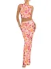 Jupes Femmes Impression florale 2 pièces Jupe Set y2k Crop Cami Top Split Maxi Summer Long Tenues