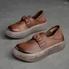 캐주얼 신발 Johnature Retro Flat Platform 2024 가을 정품 가죽 두꺼운 단독 로퍼 여성 소프트 슬립 온