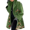 Damenjacken Frauen Jacke weich eleganter Blumendruck Wintermantel mit Turndown-Kragen Plus Größe Mid Langy Street für den Herbst
