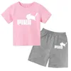 Childrens Rabbit Printed Summer Leisure Short Sleeve Clothing Round Neck T-shirt For Boys Girlshorts Set Cotton Bortable 240508