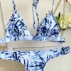 Kvinnors badkläder Kvinnor Bogsett Swimsuit Print Flowers Bandage Bikini Set Beach Leopard Top