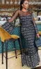 Casual bedrukte 2 -delige set vrouwen Spring Summer Mesh 2 -delige outfit Zie door flare mouw jurk strapless bodycon jurk suit 240513