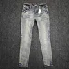 Mäns jeans Purple High Street Vintage Spotted Indigo Coated Mid Rise Slim Snow Wash Quality Drop 009