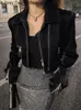 Черная укороченная кожаная куртка женская уличная одежда мотоцикл байкер -молния
