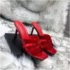 Summer Brand Woman Designer Heels Sandals Luxury Red High Heel Me Dolly Strass Movida Sabina Shoes Degramule Strass Patent Leather Open Toe Mules Slide Slipper
