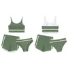 Women's Swimwear Big Girls 3 Pcs Solid Color Tanini Sets Wide Straps Bikini Tpp With Brief Swim Shorts Sporty Swimsuit Bathing Suit