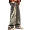 Jeans masculins pour hommes rétro à jambe droite large avec design de poches pour un pantalon denim de houblon