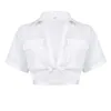 Stile Short taglio sexy femminile con ombelico a vista Twirt T-shirt a polo a colore solido Top-shirt F51327