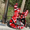 5150 Uppgraderad Edward Eddie Van Halen 5150 White Stripe Red Electric Guitar Floyd Rose Tremolo Bridge, Maple Neck Fingerboard Frankenstein Guitar